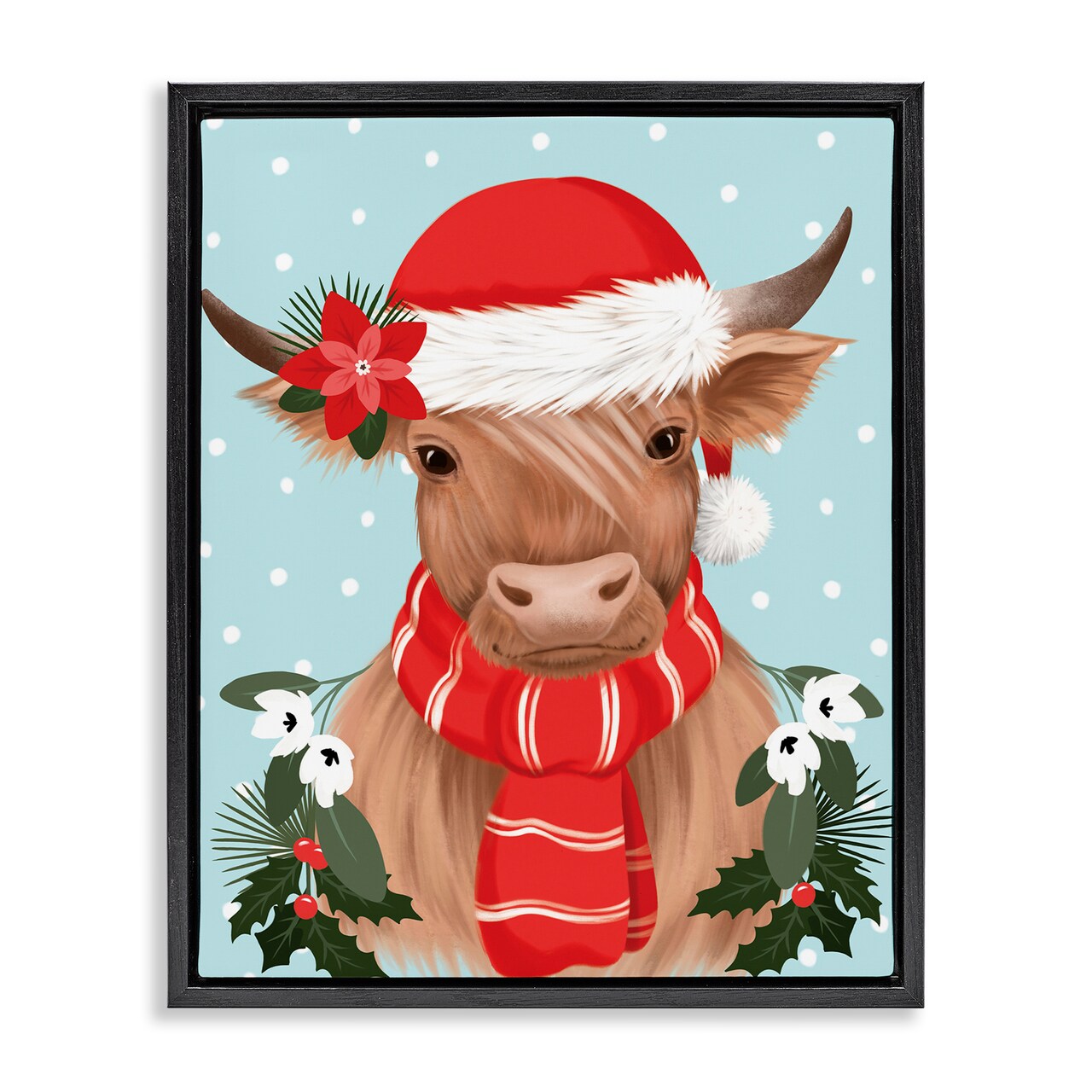 Stupell Industries Holiday Cattle with Holly Berries Floating Frame By Jo Taylor
